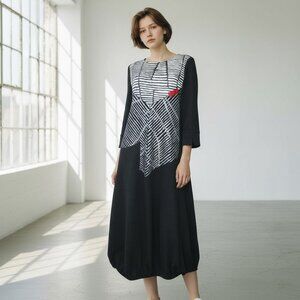 IC by Connie K Bubble Hem Artsy Midi Dress Avant Garde Lagenlook Women's Large